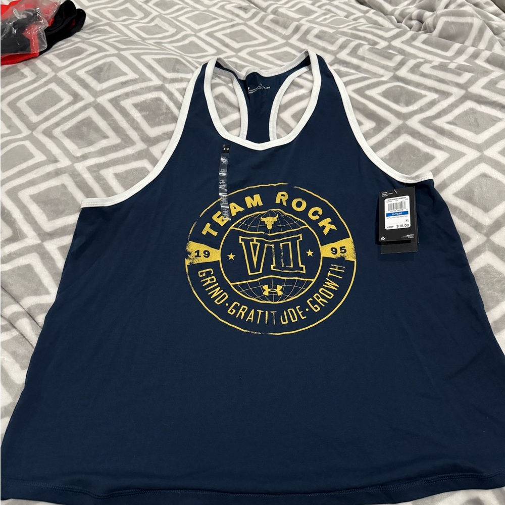 Team Rock Navy Tank Top with Gold Print
